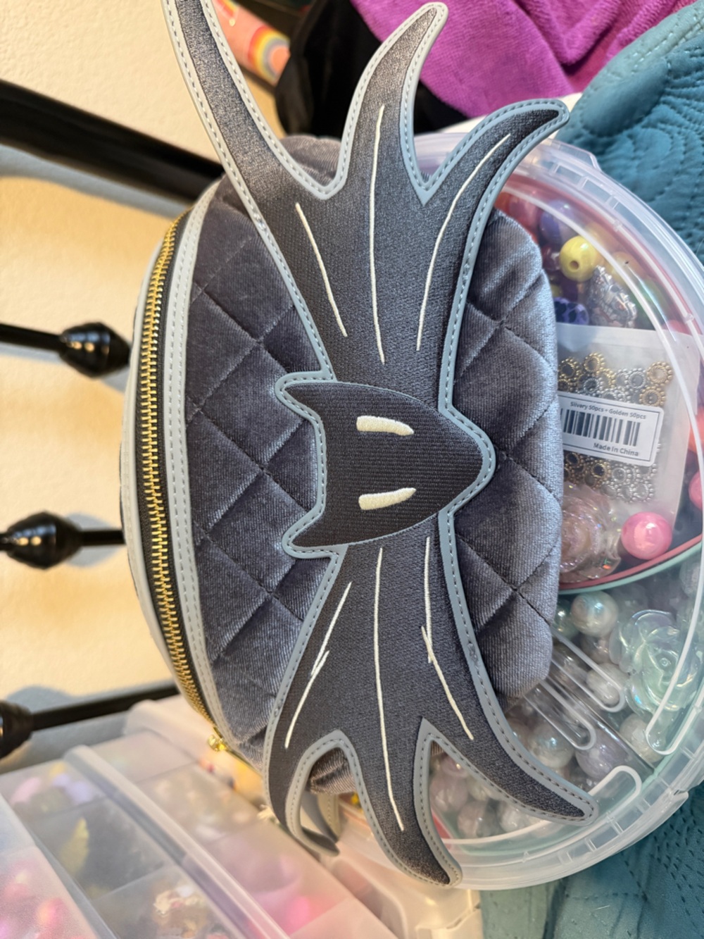 Disney Gray Quilted Jack Skellington NBC Fanny Pack with Gold Zipper